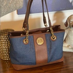 COPY - Liz Claiborne denim and brown leather purse
